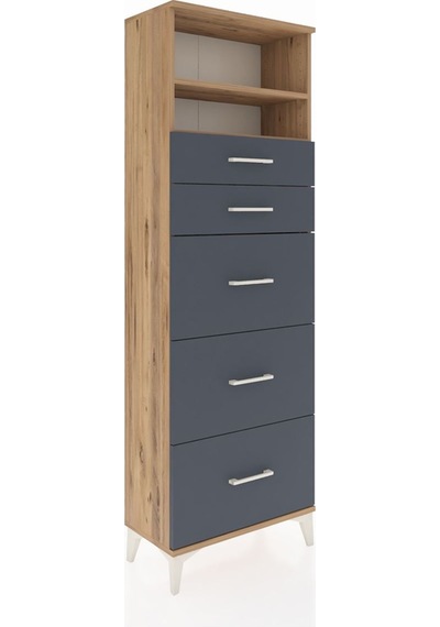 Arges Dolap 2 Raflı 5 Çekmeceli 60x30x182 Çam-antrasit Çam