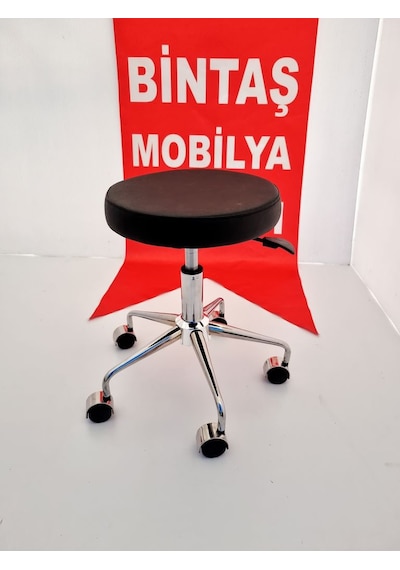 Pulsar Siyah Deri Tekerlekli Tabure