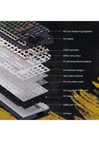Aula F87 Pro Mekanik Rgb Tkl Kayhua İntelligent Switch Kablosuz Makrolu Hot Swap Klavye Desenli Siyah