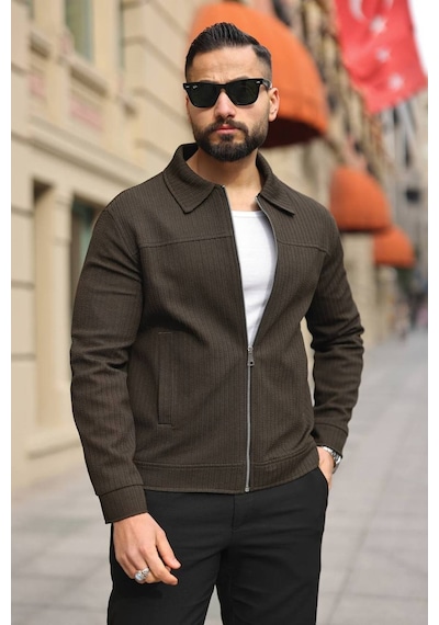 Premium Dokulu Kumaş Mevsimlik Ceket Haki