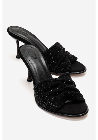 Luvishoes Karına Siyah Siyah Taşlı Kadın İnce Topuklu Terlik Siyah