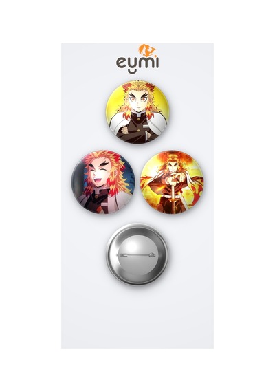Demon Slayer İblis Keser Rengoku 3'lü Metal Rozet Seti 58mm İğneli Buton Çanta Yaka Rozeti Çok Renkli