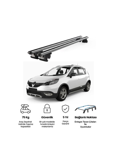 Venüs Renault Grand X Mod 2012-2016 Uyumlu Gri Ara Atkı Port Bagaj Tavan Barı