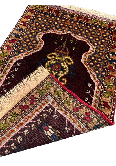 El Dokuma Küçük Namazlık 64x110 Bordo Kök Boya Namazlık Bordo