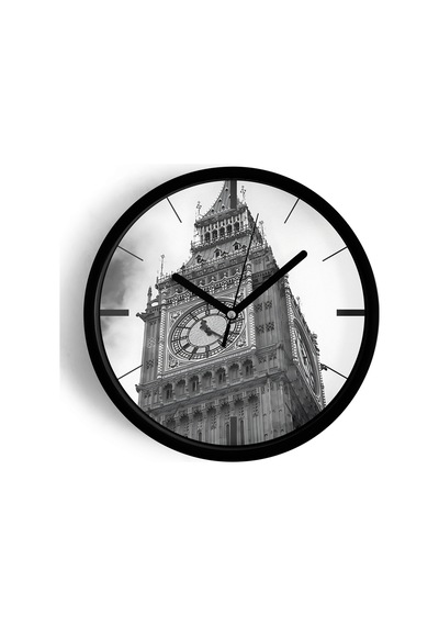 Saat Kulesi - Vintage Temalı Modern Duvar Saati - 25cm - Önü Camlı Siyah Kasa - Sessiz Mekanizma-jh0029 Siyah