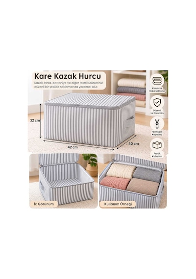 Kare Kazak Hurcu Fermuarlı 42x40x32 Gri