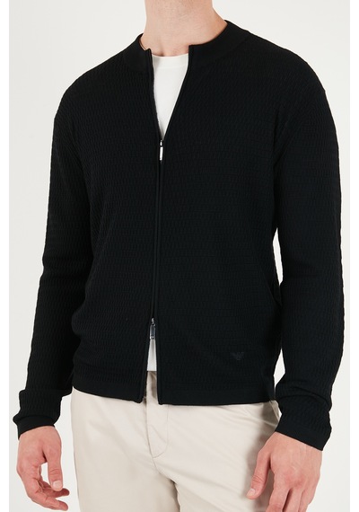 Emporio Armani Logolu % 100 Yün Regular Fit Bisiklet Yaka Hırka Erkek Hırka Em006315 Af27831 Fc039 Siyah