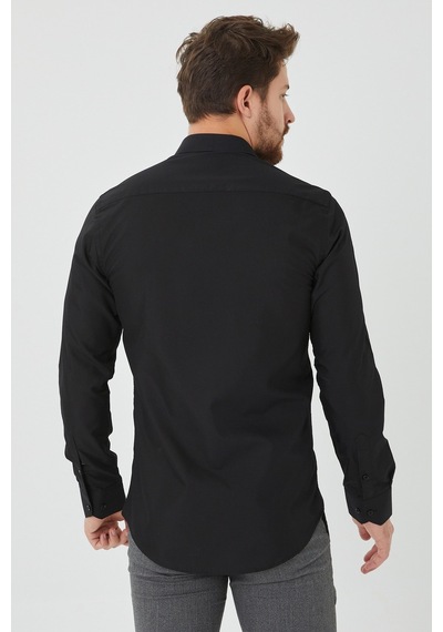 Bawcompany Erkek Siyah Slim Fit Düz Büyük Beden Gömlek