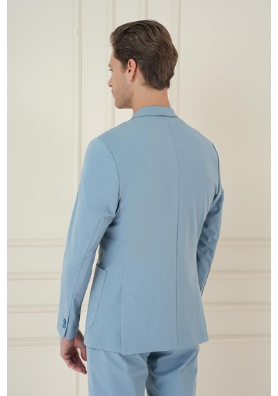 Efor Slim Fit Mono Yaka Çift Yırtmaç Torba Cep Casual Havacı Mavi Ceket C 697 Mavi