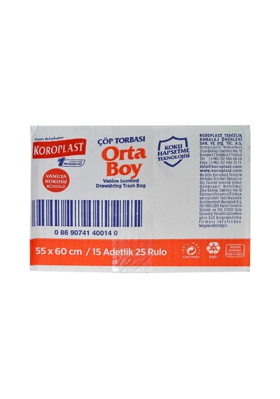 Koroplast Büzgülü Çöp Torbası Vanilya 15'li Orta 20'li Paket