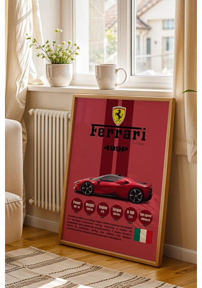 Ferrari 499p Premium Le Mans Hiper Araba Tablosu - Teknik Özellikli Otomobil Duvar Dekoru Kayın