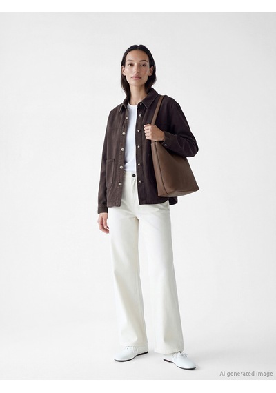 Lcw Everyday Kahverengi Gömlek Yaka Oversize Kadın Jean Ceket