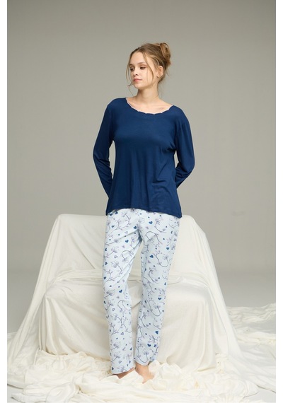 Siyah İnci Örme Pamuklu Pijama Takım25240249 Lacivert