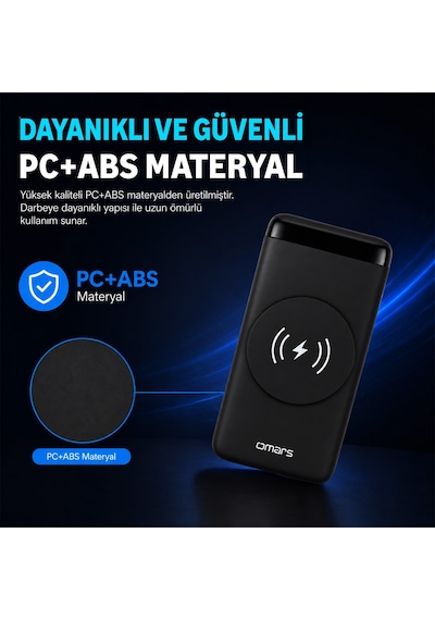 Omars OMWS008 20 W 10000 mAh Kablosuz Led Göstergeli Powerbank Siyah