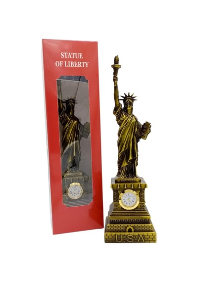 Metal Saatli Özgürlük Heykeli Gold Vintage Dekor Usa 25cm