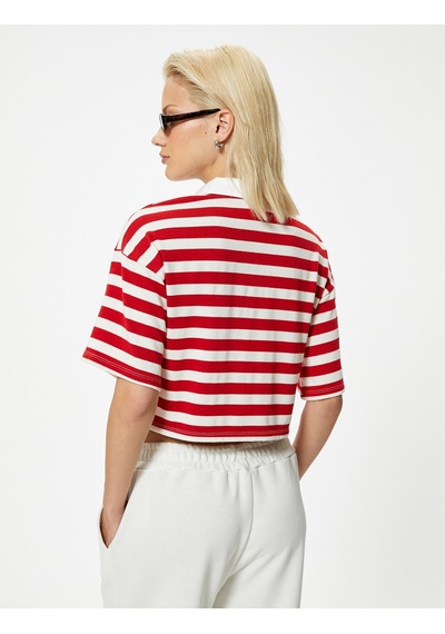 Koton Polo Yaka Crop Tişört Kısa Kollu Düğmeli İnce Örme Kumaş Kırmızı Çizgili 4sak50688ek Koton Polo Yaka Crop Tişört Kısa Kollu Düğmeli İnce Örme Kumaş Kırmızı Çizgili 4sak50688ek