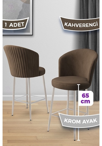 Canisa Alte Serisi 1 Adet Babyface Kumaş 65 Cm Krom Kaplama Ayaklı Kahverengi Bar Sandalyesi Kahverengi Sandalye Krom Kaplama Ayak