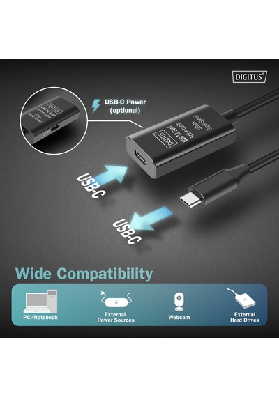 Aktif Usb-c Uzatma Kablosu, 5m 5g, Usb 3.2 Gen1, Usb-c - Usb-c