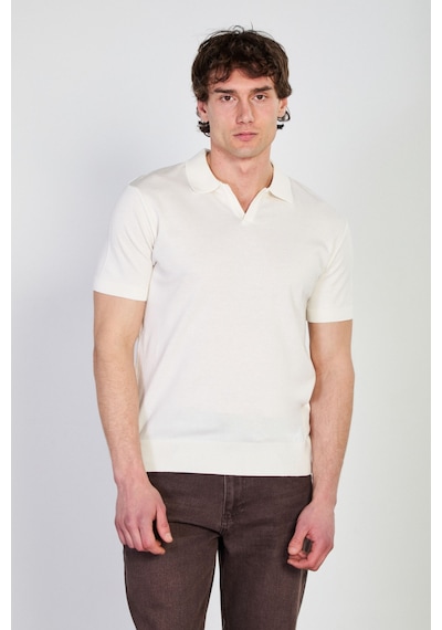 Barrels And Oıl Erkek Polo Yaka V Patlı Triko T-shirt - Ekru Ekru