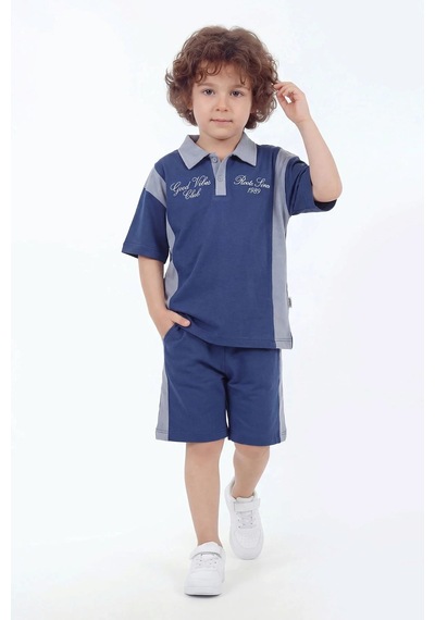 Mnk Baby & Kids Erkek Çocuk %100 Panuk Baskılı Kısa Kollu Şortlu 2li Takım M00846 Mavi