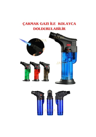 Janva Gazlı Torch Pürmüz Çakmak Doldurulabilir Pratik Mangal Nargile Yemek Hazırlama Şef Aşçı Çakmağı Siyah