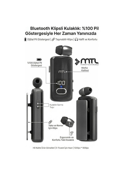 Makaralı Bluetooth Kulaklık Digital Göstergeli Çift Telefon Destekli Mt983