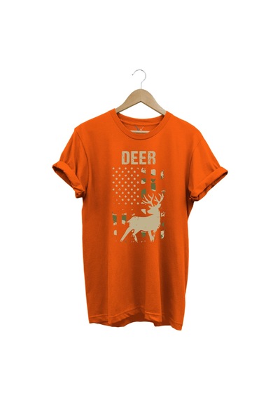 Avcılık Hunter Geyik Avcılığı Deer Hunt Baskılı Kamuflaj Desenli Regular Fit Turuncu T-shirt Turuncu