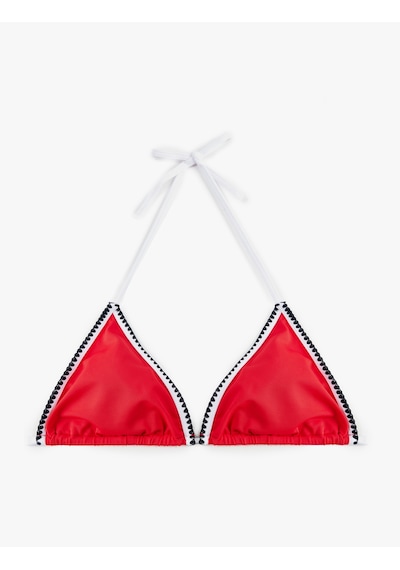Koton Renk Kontrastlı Kroşe Detaylı Üçgen Bikini Üstü Kırmızı 6sak10211mm