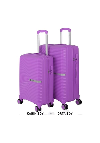 Mçs Bavul Orta Ve Kabin 2li Set Kırılmaz Silikon Valiz V374 Mor Mor