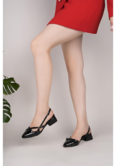 Nesilshoes Nesil Shoes Senyo 250 Siyah Rugan Tokalı Kadın Sandalet