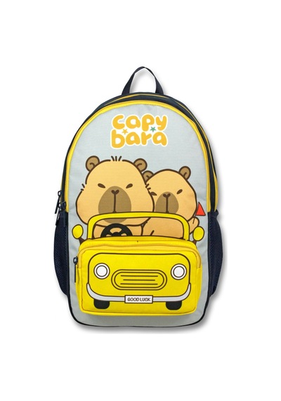 Capybara Sarı - Siyah Unisex Capybara Seyahatte İlkokul Okul Sırt Çantası - 6218 Çok Renkli