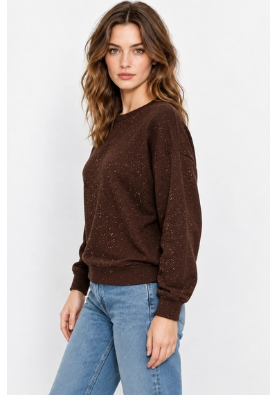 Mevese Yaldız Baskılı Zincirli Ve Fularlı Kadın Oversize Modal Sweatshirt - Acı Kahve Acı Kahverengi