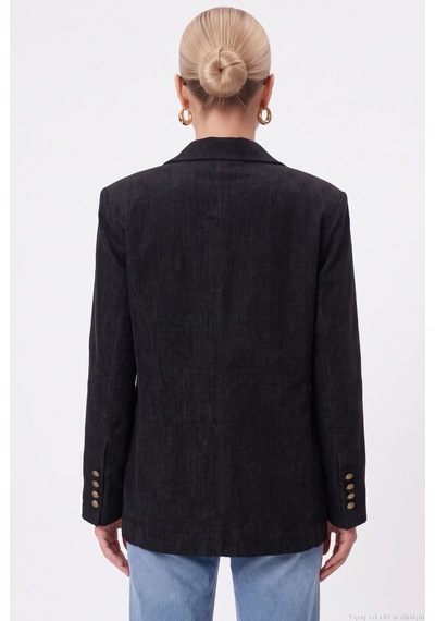 Ritnice Kadın Jonas Astarlı Cepli Siyah Lux Oversize Blazer Ceket