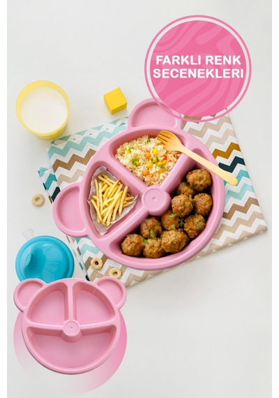 Mithra Life 3 Bölmeli Pembe Bebek Çocuk Yemek Mama Tabağı Mıt1114 Pembe