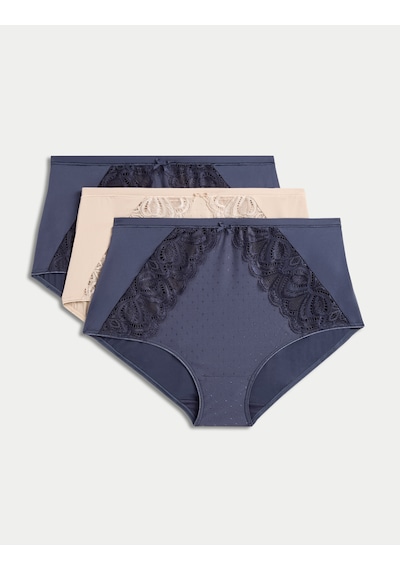 Marks & Spencer 3'lü Amelia Dantelli Full Brief Külot T61005781F Lacivert