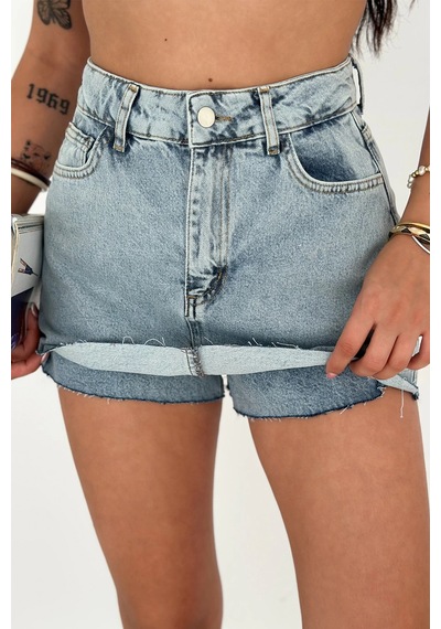 Mini Denim Şort Etek Mavi