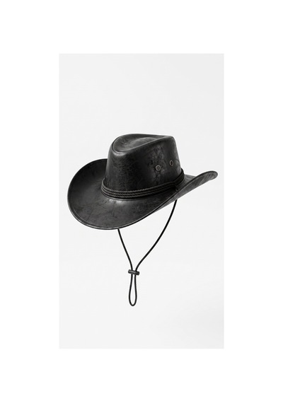 Gigi Luxe Vegan Deri Unisex Kovboy Şapkası Vintage Western Tarz Geniş Kenarlı Premium Kalite Siyah Siyah