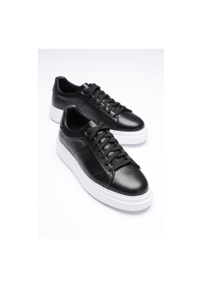 Erkek Hakiki Deri Sneaker Siyah Maver Siyah