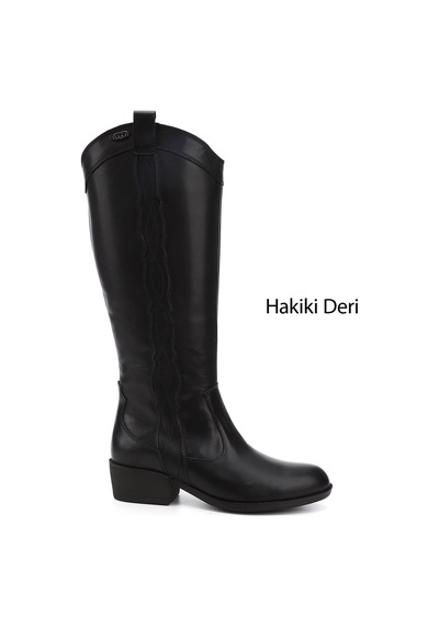 Gönderi(R) Kadın Siyah Fermuarlı Kalın Topuklu Hakiki Deri Kovboy Çizme Dkzc61347538 Siyah