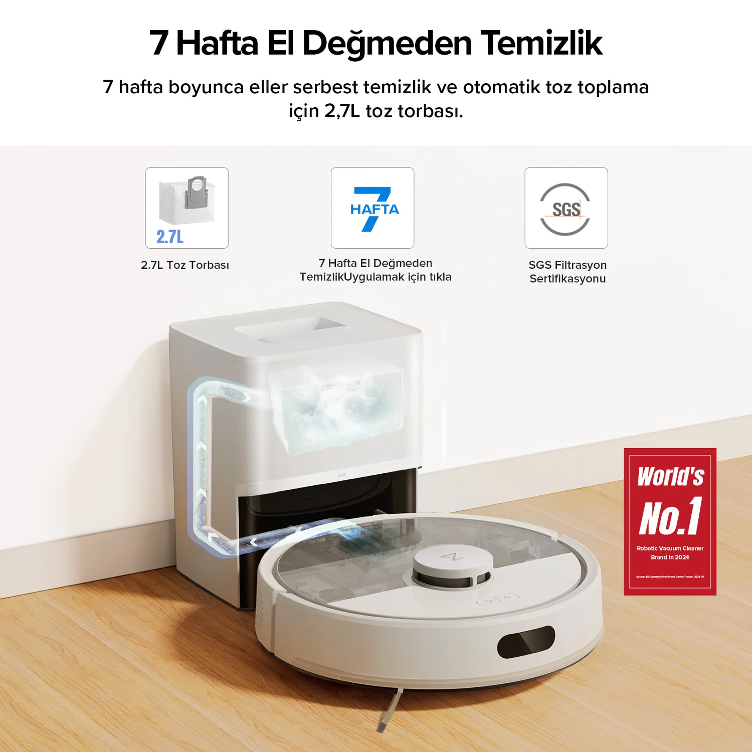 Roborock Q8 Plus Akıllı Robot Robot Süpürge Beyaz