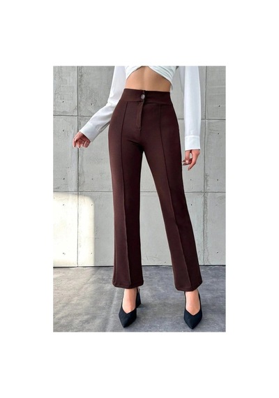 DefyModa Kadın Krep Kumaş Pantolon Kahverengi