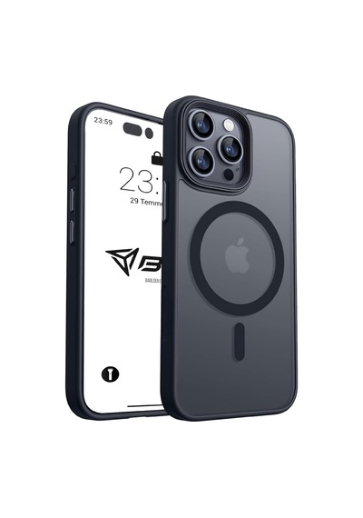 İphone 13 Pro İçin Kılıf Kamera Korumalı Magsafe İle Uyumlu Kablosuz Şarj Özellikli Mat Şeffaf Renkli Telefon Kılıfı Siyah