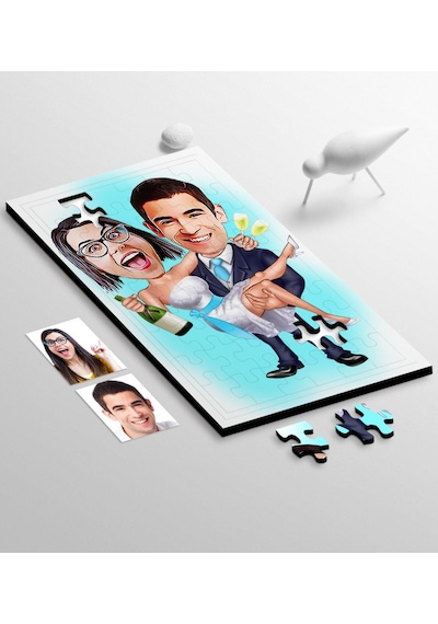 Kişiye Özel Evleniyoruz Karikatür 104 Parça Ahşap Puzzle - 4