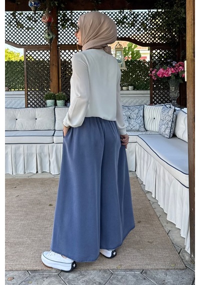 Rabia Şamlı Vera Etekli Pantolon Mavi Normal