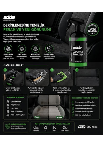 Edde Araba Araç Oto Döşeme Temizleyici Sprey 500ml Oto Detailing 1