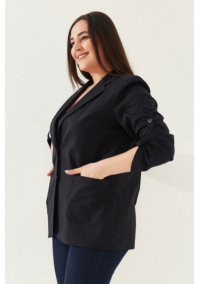 Lady Majestic %100 Cotton Büyük Beden Ceket - Siyah