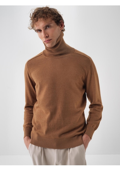 Xint Camel Doğal Yün Dokulu Regular Fit Kazak 801826