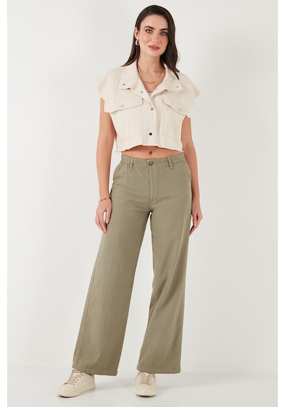 Lela Pamuklu Standart Fit Yüksek Bel Geniş Paça Bayan Pantolon 668Yp5193 Haki Lela Pamuklu Standart Fit Yüksek Bel Geniş Paça Bayan Pantolon 668Yp5193 Haki