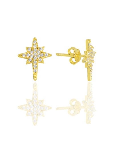Gümüş Altın Yaldızlı Zirkon Taşlı Kutup Yıldızı Küpe N11.35160