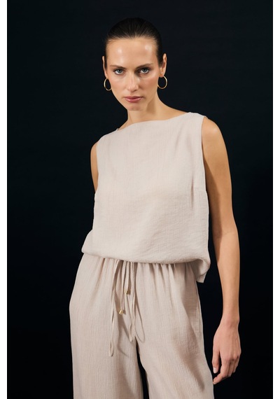 Sateen Glow Bluz - Bej-137327